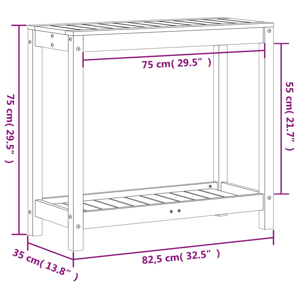 Potting Table with Shelf White 82.5x35x75 cm Solid Wood Pine