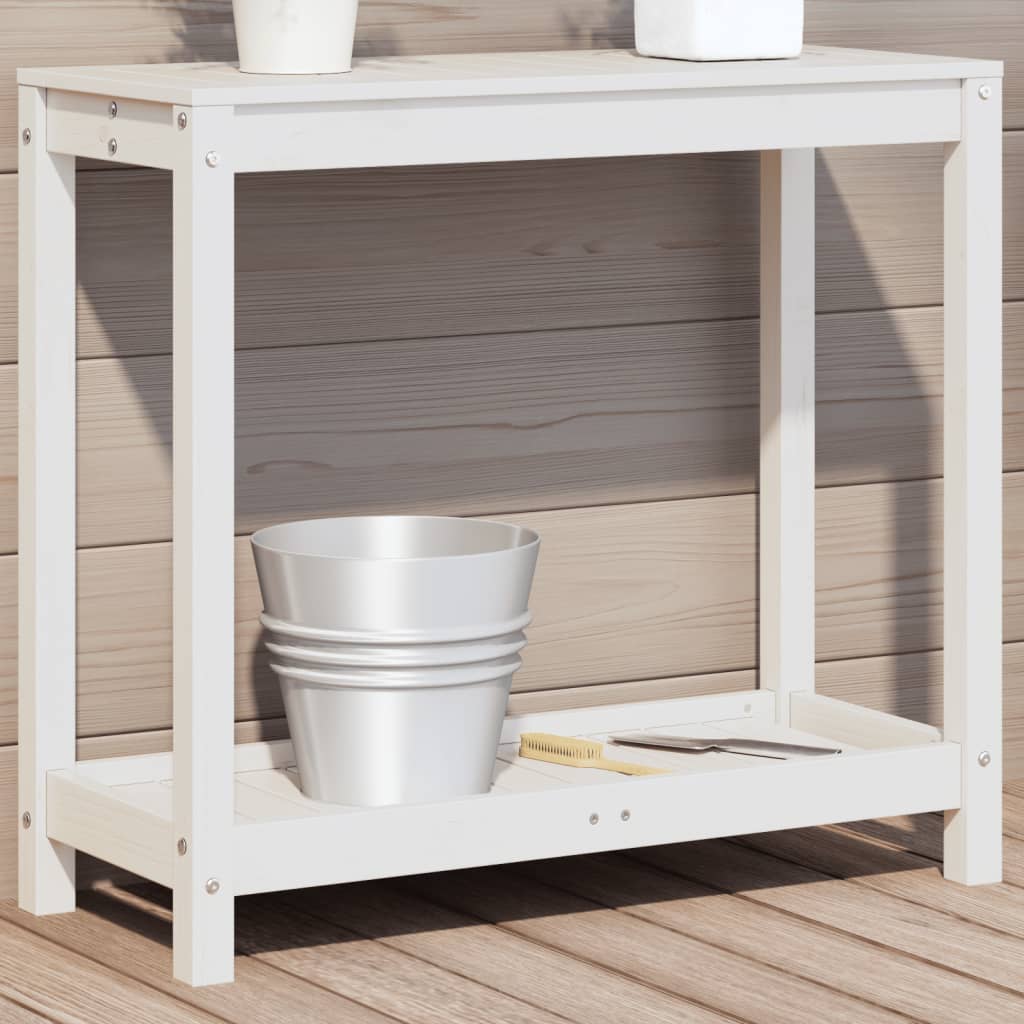 Potting Table with Shelf White 82.5x35x75 cm Solid Wood Pine