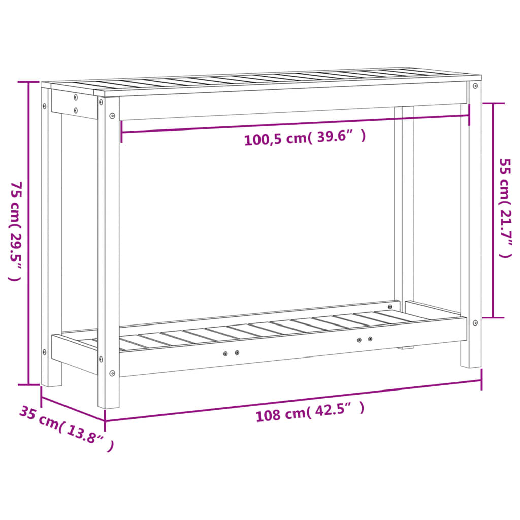 Potting Table with Shelf 108x35x75 cm Solid Wood Pine