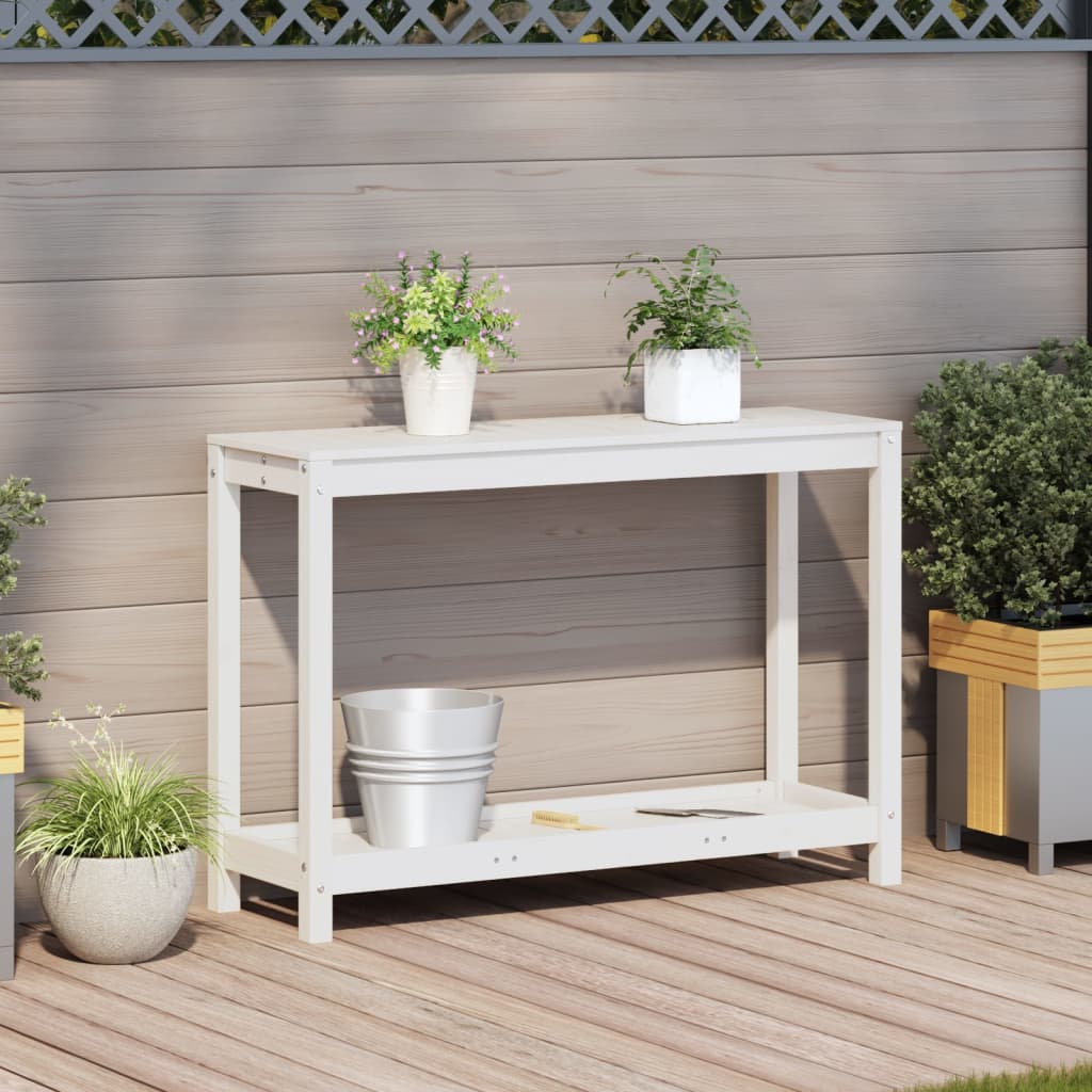 Potting Table with Shelf White 108x35x75 cm Solid Wood Pine