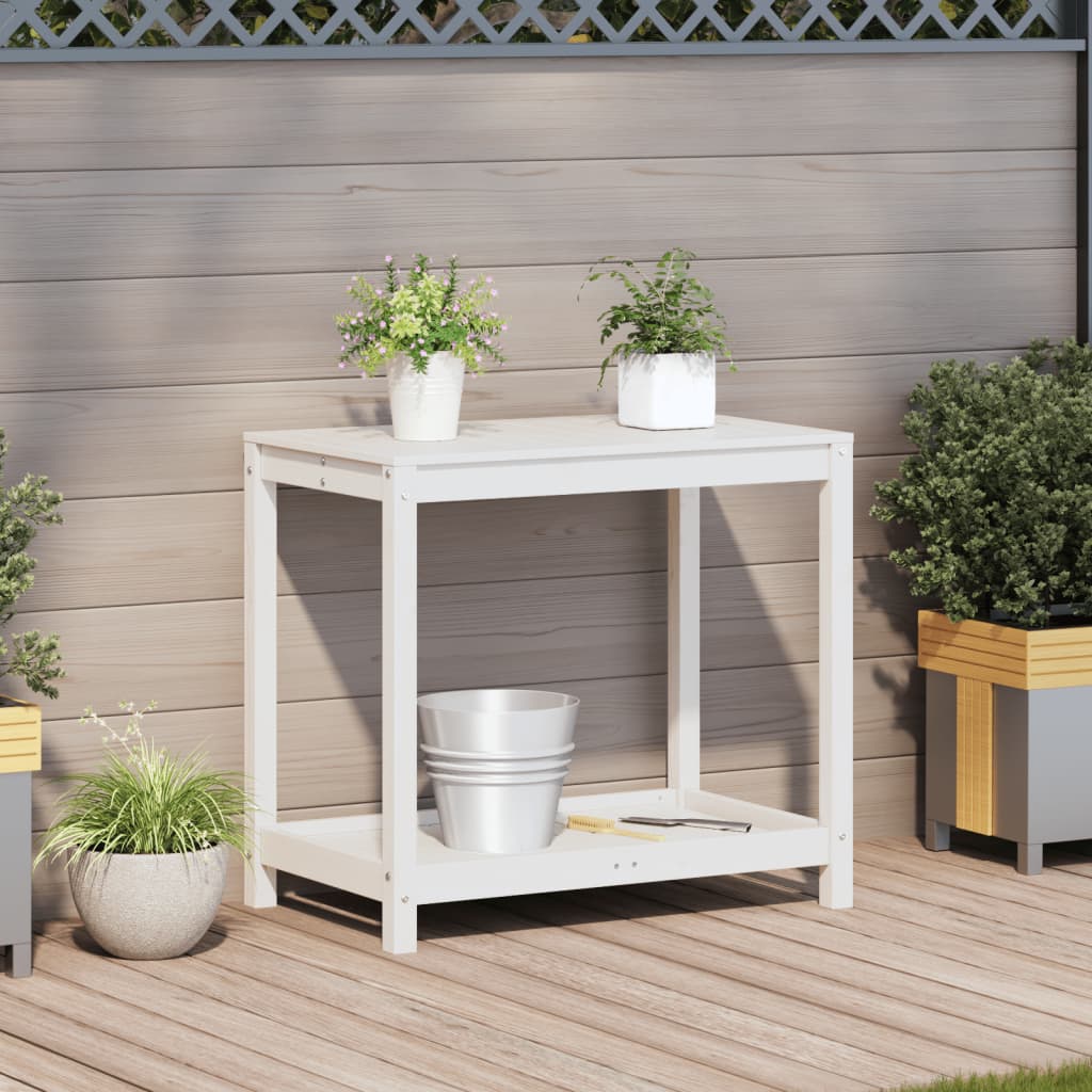 Potting Table with Shelf White 82.5x50x75 cm Solid Wood Pine