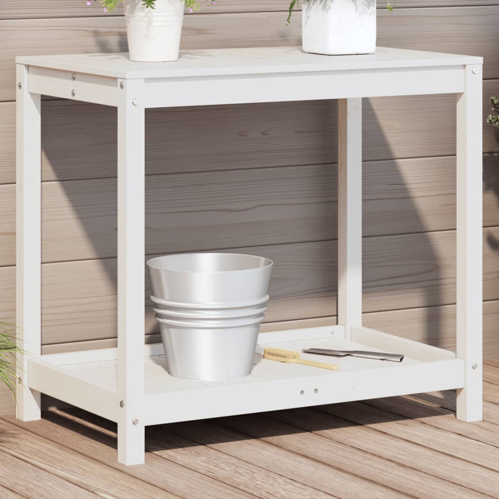 Potting Table with Shelf White 82.5x50x75 cm Solid Wood Pine