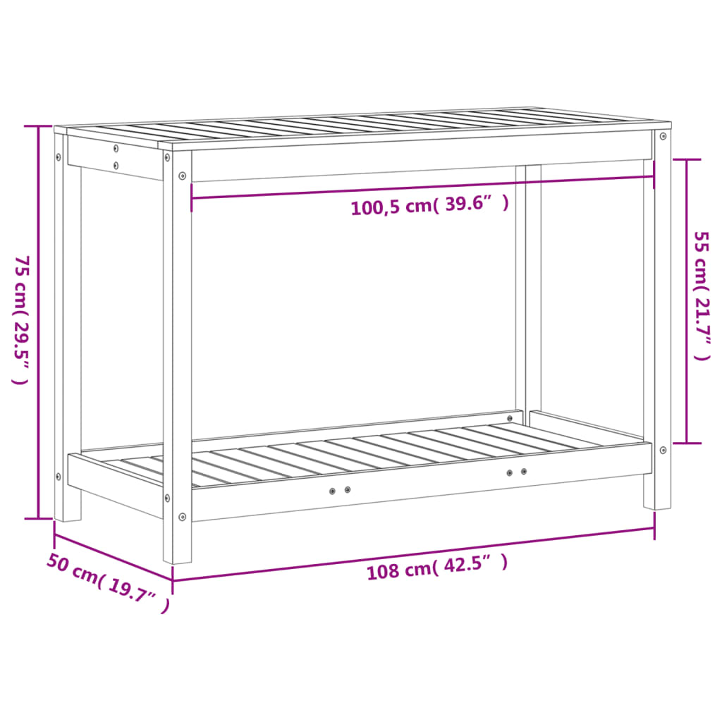 Potting Table with Shelf 108x50x75 cm Solid Wood Pine