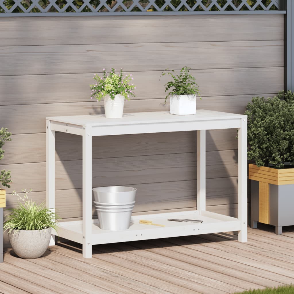 Potting Table with Shelf White 108x50x75 cm Solid Wood Pine