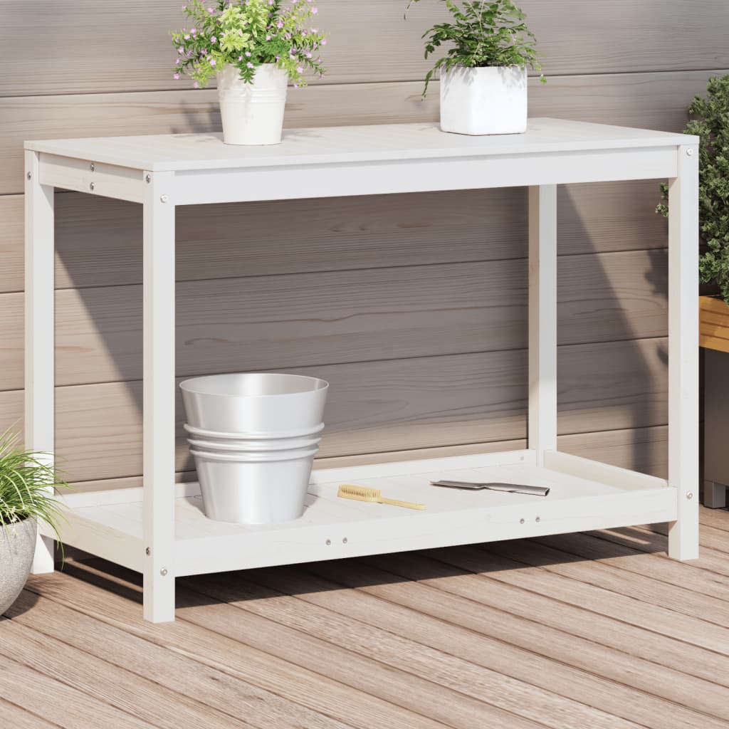 Potting Table with Shelf White 108x50x75 cm Solid Wood Pine