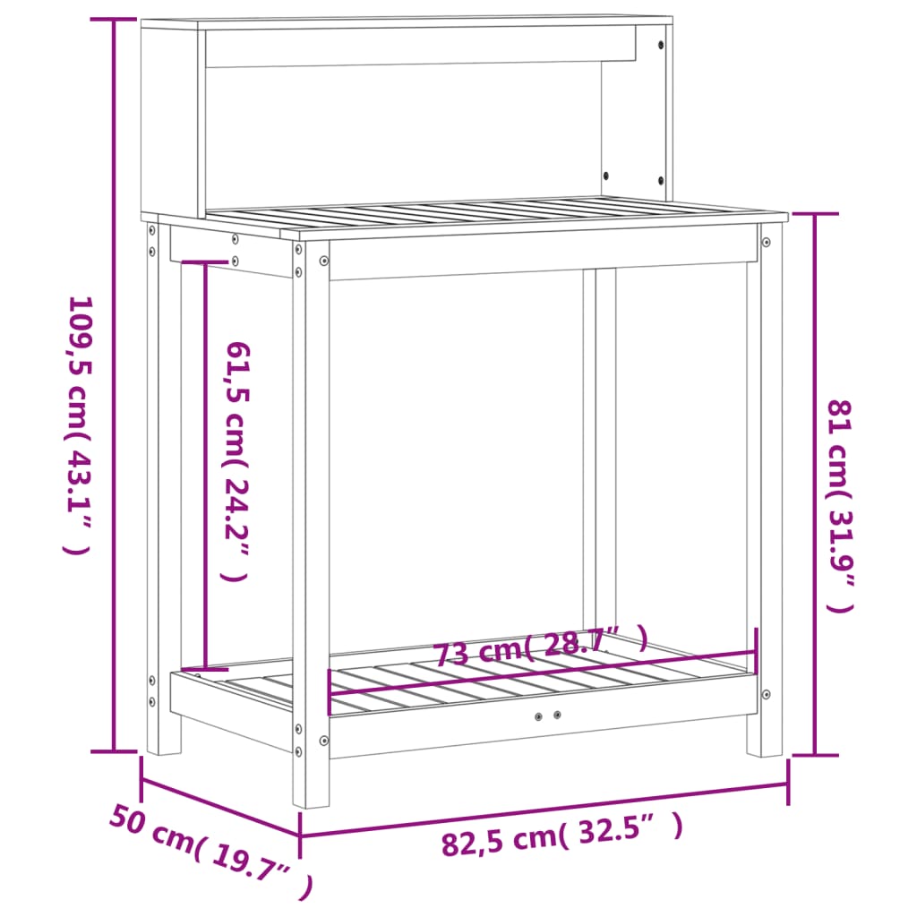 Potting Table with Shelves 82.5x50x109.5 cm Solid Wood Pine