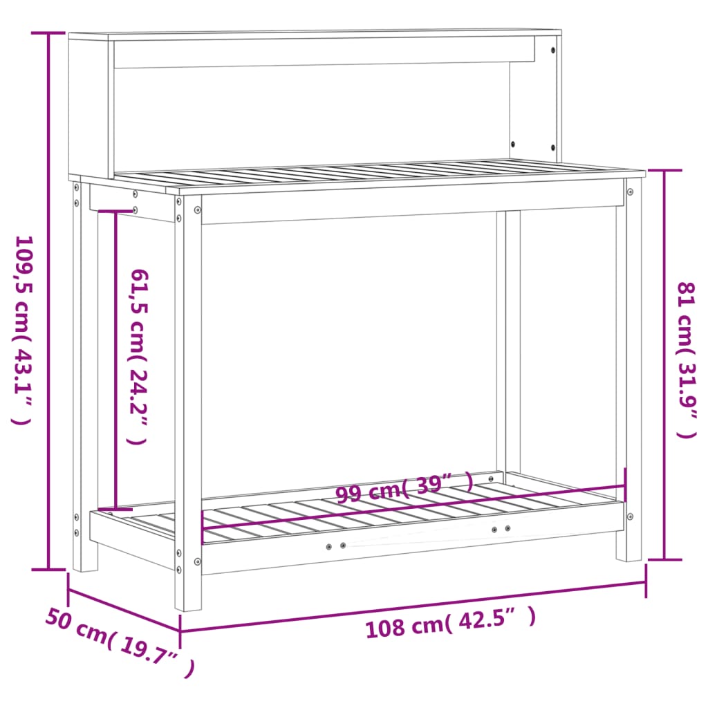 Potting Table with Shelves 108x50x109.5 cm Solid Wood Pine