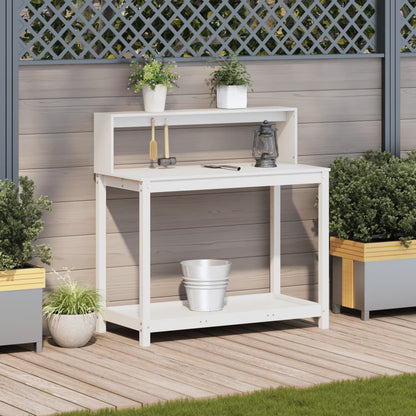 Potting Table with Shelves White 108x50x109.5 cm Solid Wood Pine