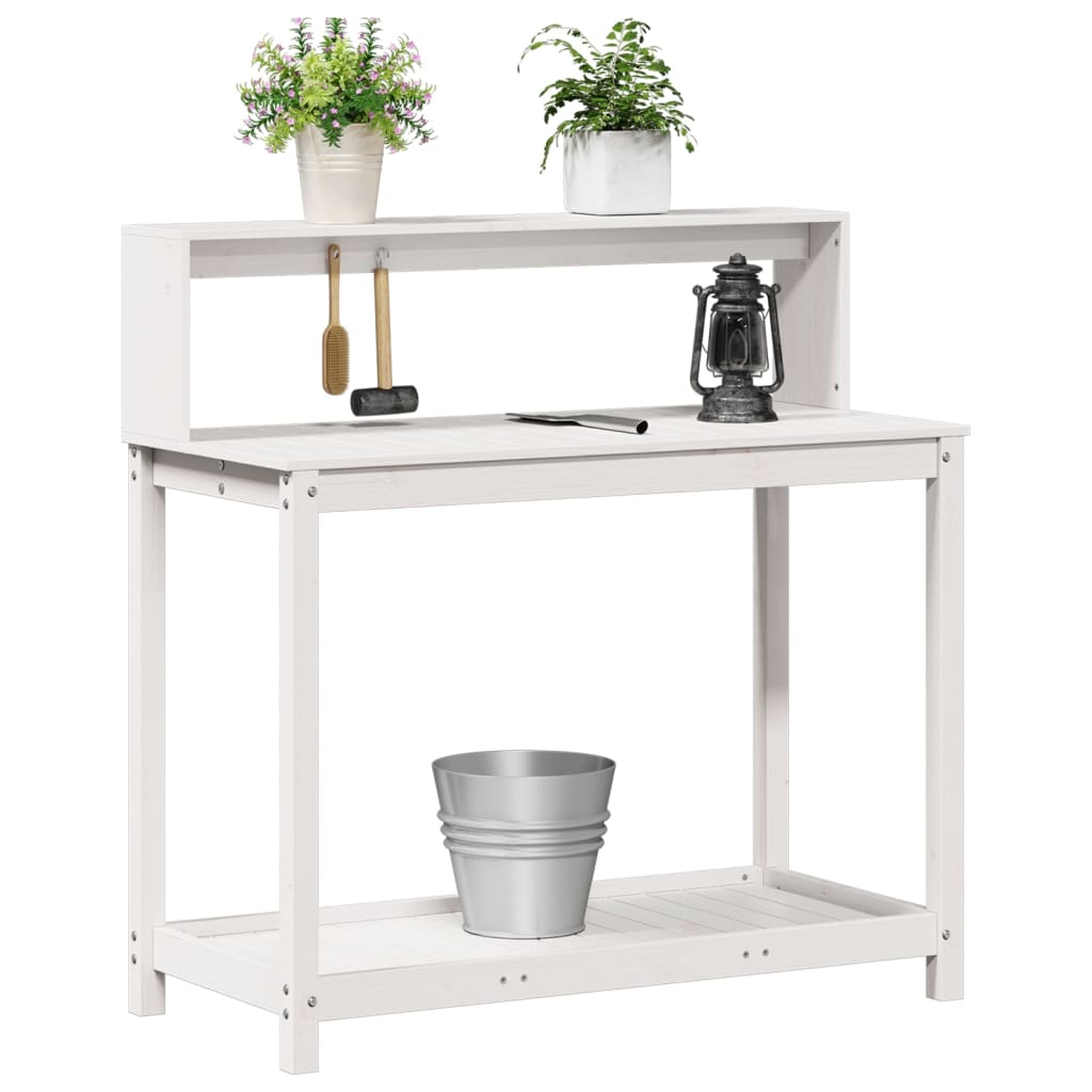 Potting Table with Shelves White 108x50x109.5 cm Solid Wood Pine