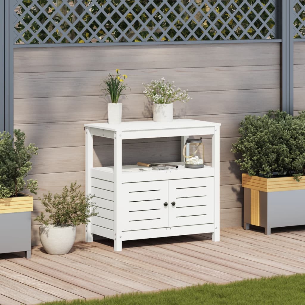 Potting Table with Shelves White 82.5x45x81 cm Solid Wood Pine