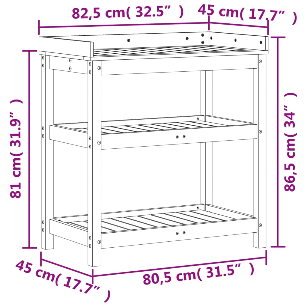 Potting Table with Shelves 82.5x45x86.5 cm Solid Wood Pine