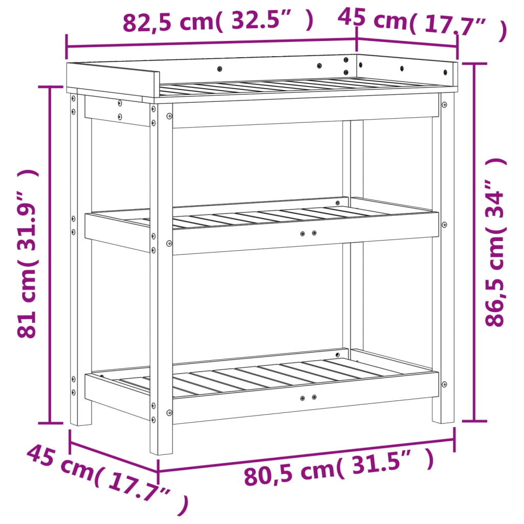 Potting Table with Shelves 82.5x45x86.5 cm Solid Wood Douglas