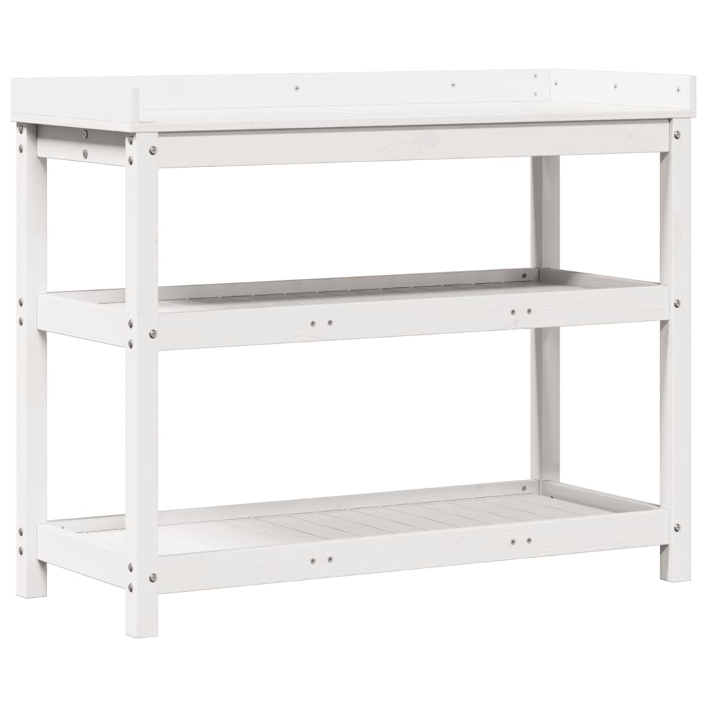 Potting Table with Shelves White 108x45x86.5 cm Solid Wood Pine