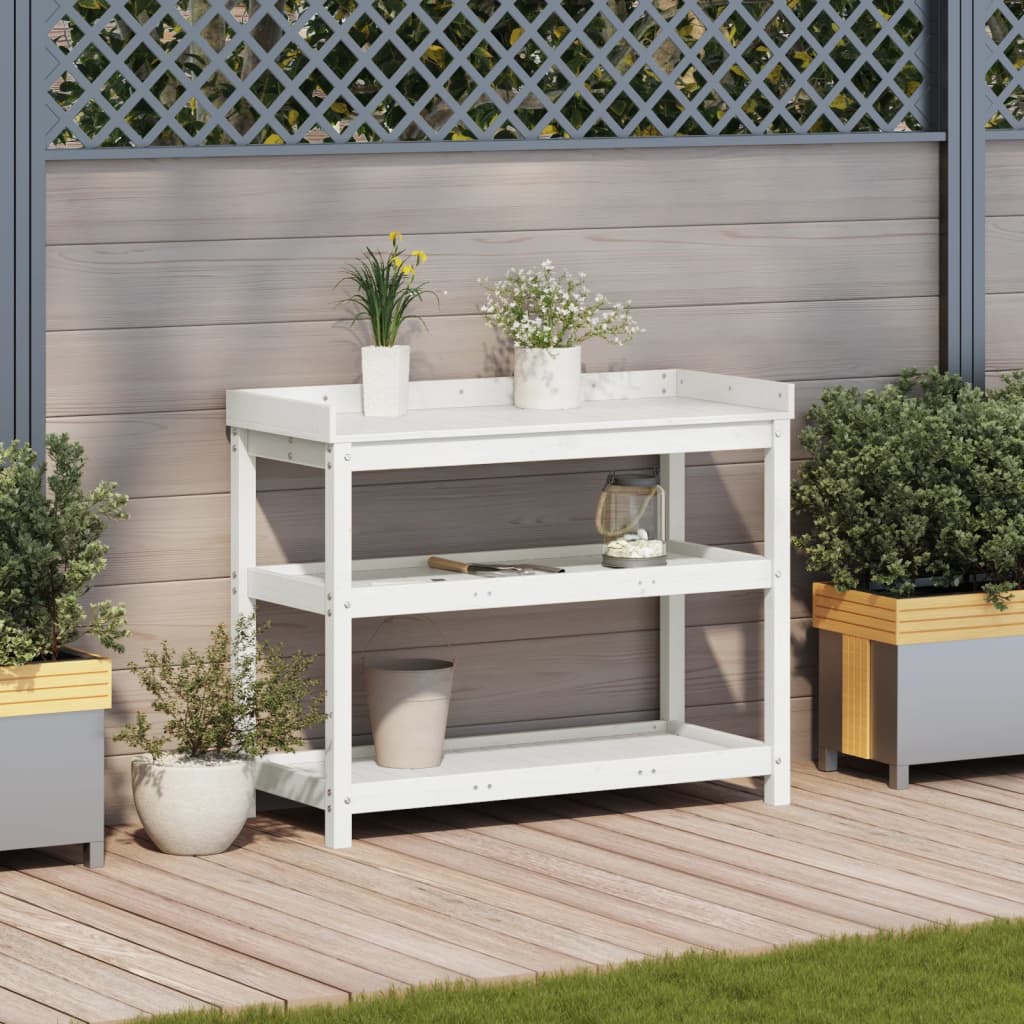 Potting Table with Shelves White 108x45x86.5 cm Solid Wood Pine