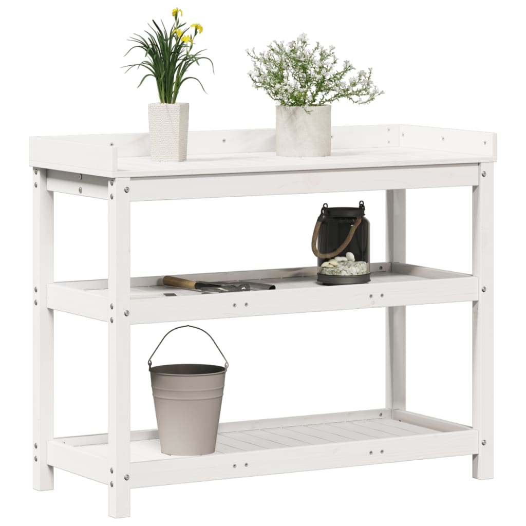 Potting Table with Shelves White 108x45x86.5 cm Solid Wood Pine