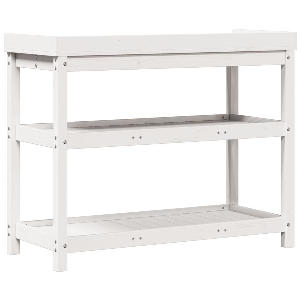 Potting Table with Shelves White 108x45x86.5 cm Solid Wood Pine