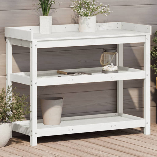 Potting Table with Shelves White 108x45x86.5 cm Solid Wood Pine