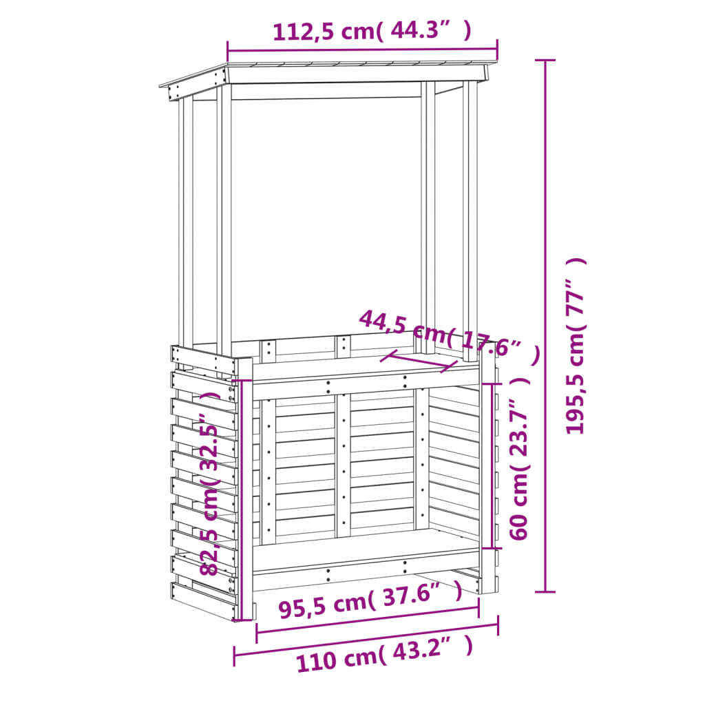 Outdoor Bar Table with Roof 112.5x57x195.5 cm Solid Wood