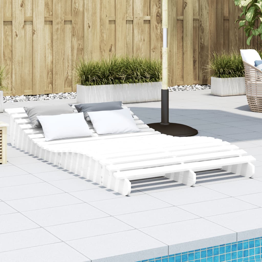 Sun Lounger White 205x110x31.5 cm Solid Wood Pine