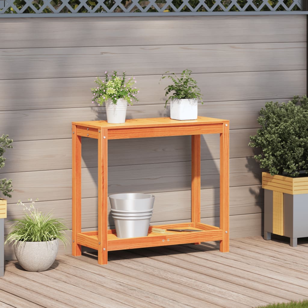 Potting Table with Shelf Wax Brown 82.5x35x75 cm Solid Wood Pine