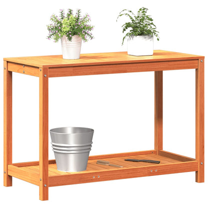 Potting Table with Shelf Wax Brown 108x50x75 cm Solid Wood Pine