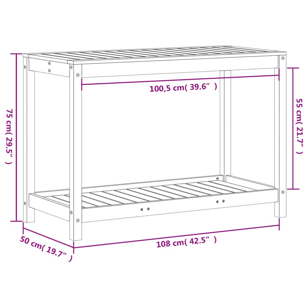 Potting Table with Shelf Wax Brown 108x50x75 cm Solid Wood Pine