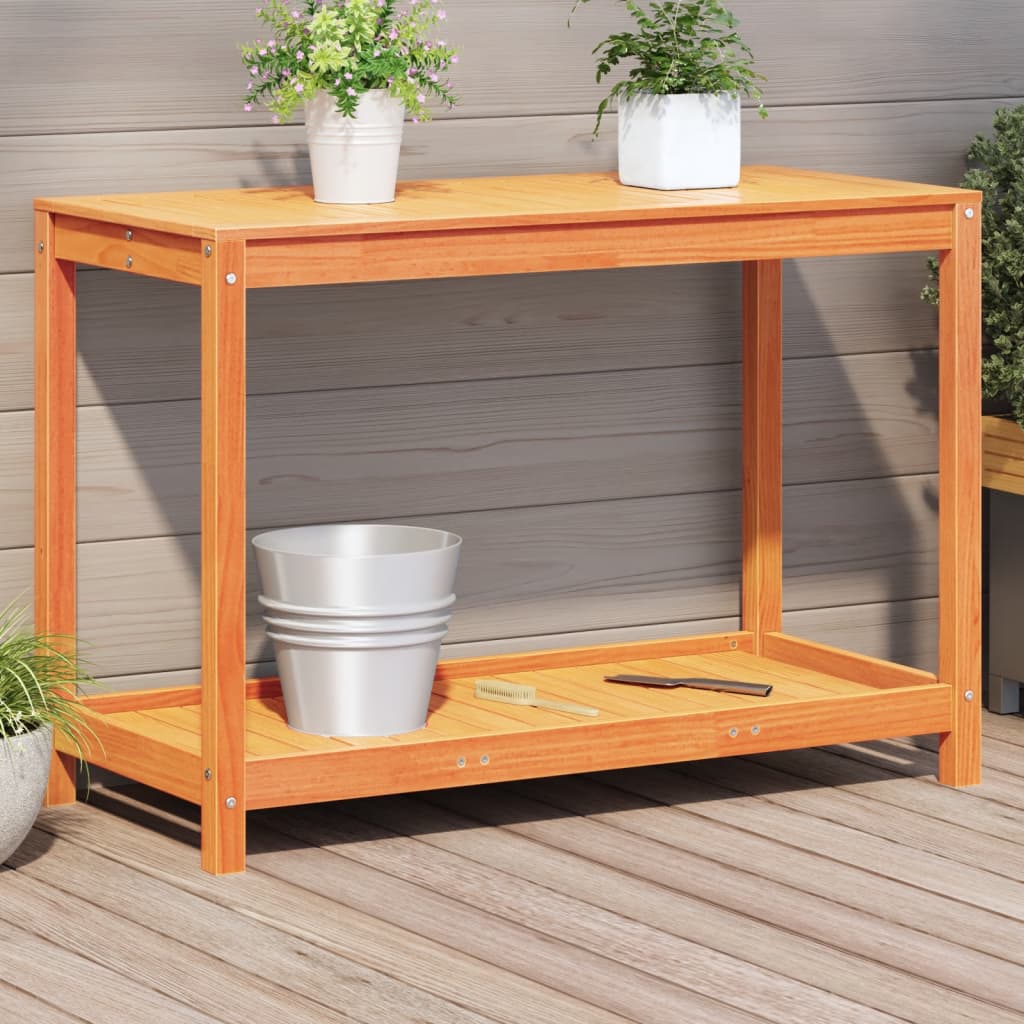 Potting Table with Shelf Wax Brown 108x50x75 cm Solid Wood Pine