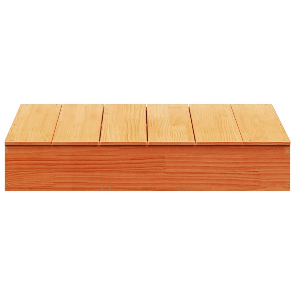 Sandpit with Cover Wax Brown 111x111x19.5 cm Solid Wood Pine