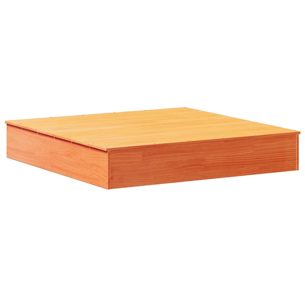 Sandpit with Cover Wax Brown 111x111x19.5 cm Solid Wood Pine