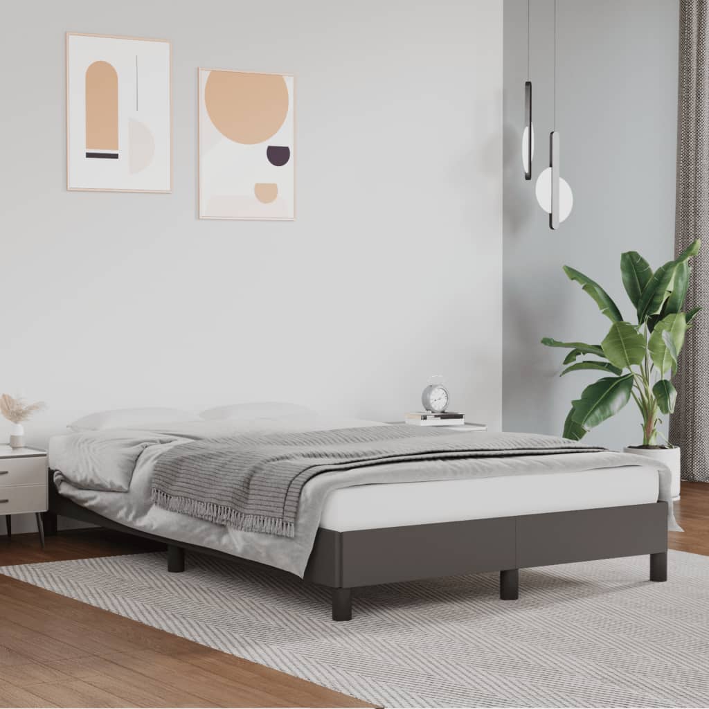 Bed Frame Grey 120x190 cm Small Double Faux Leather