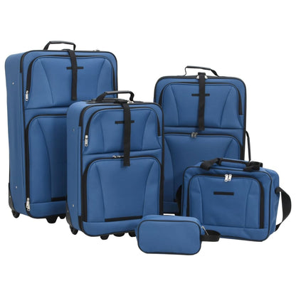 5 Piece Travel Luggage Set Bule Fabric