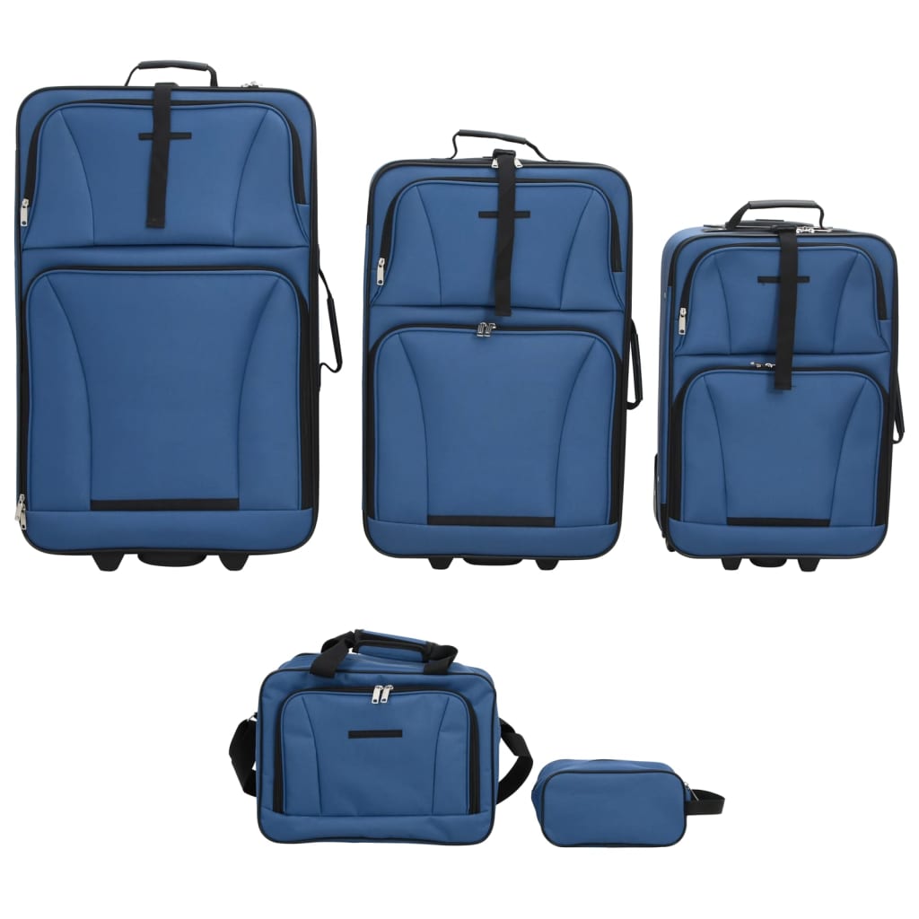 5 Piece Travel Luggage Set Bule Fabric