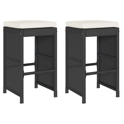 Garden Bar Stools with Cushions 2 pcs Black Poly Rattan