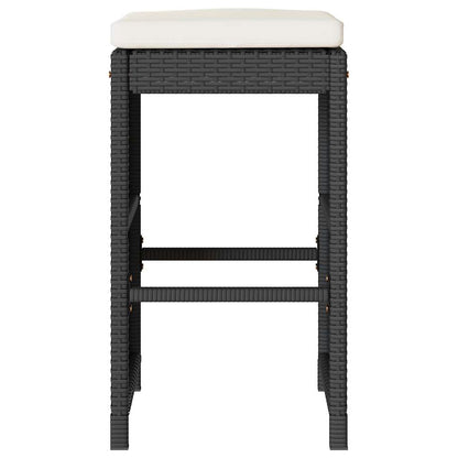 Garden Bar Stools with Cushions 2 pcs Black Poly Rattan