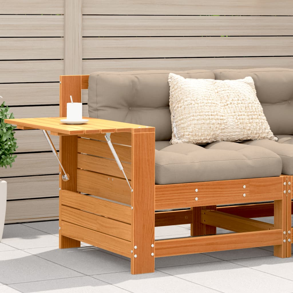 Garden Armrest Sofa with Side Table Wax Brown Solid Wood Pine