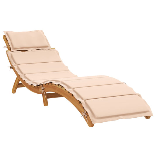 Sun Lounger with Cushion Beige Solid Wood Acacia