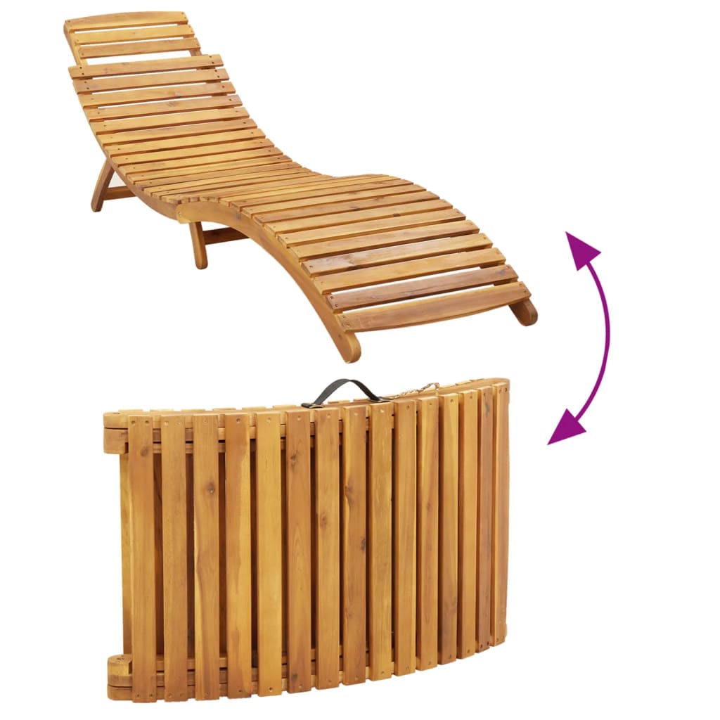 Sun Lounger with Cushion Beige Solid Wood Acacia