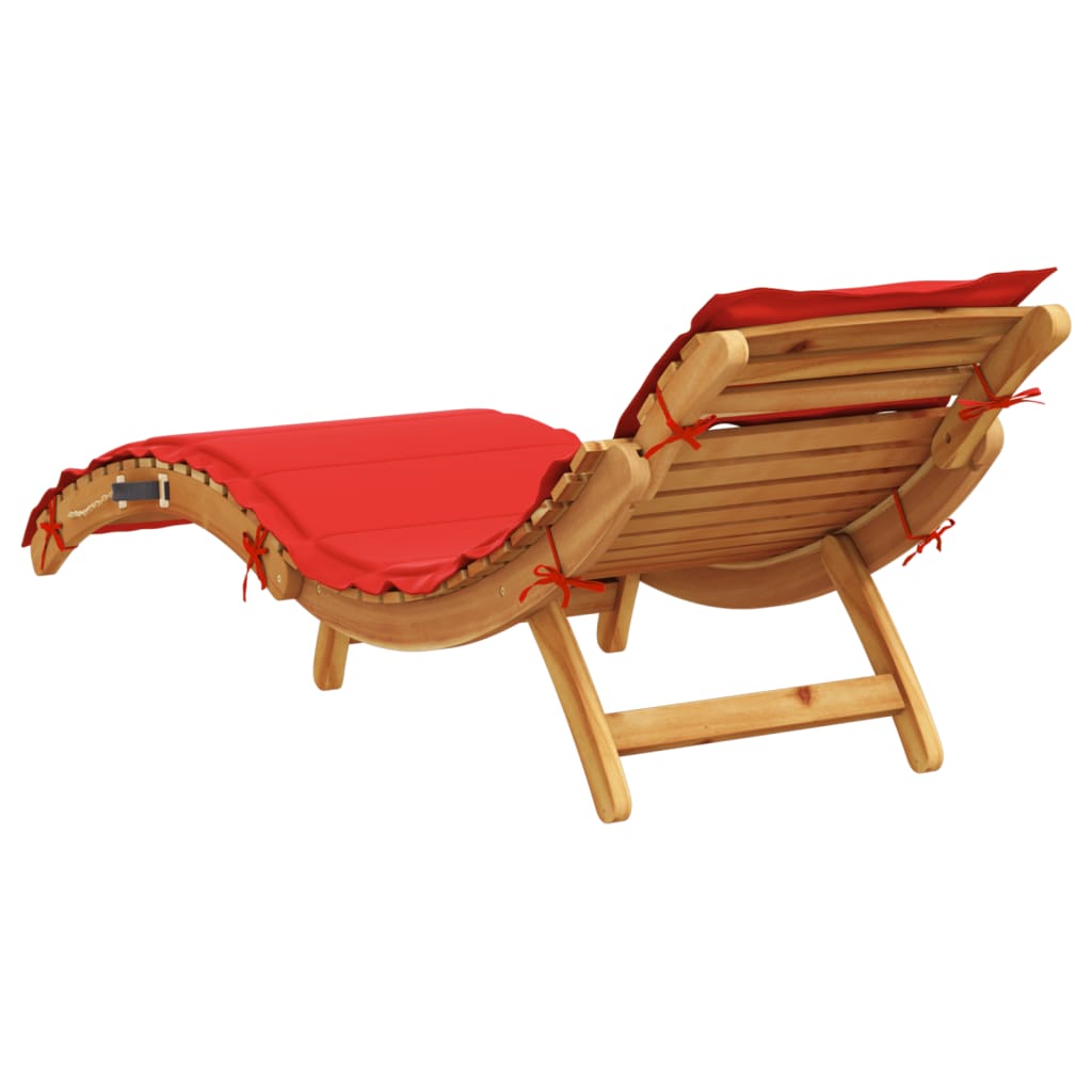 Sun Lounger with Cushion Red Solid Wood Acacia