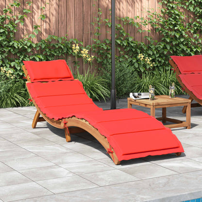 Sun Lounger with Cushion Red Solid Wood Acacia