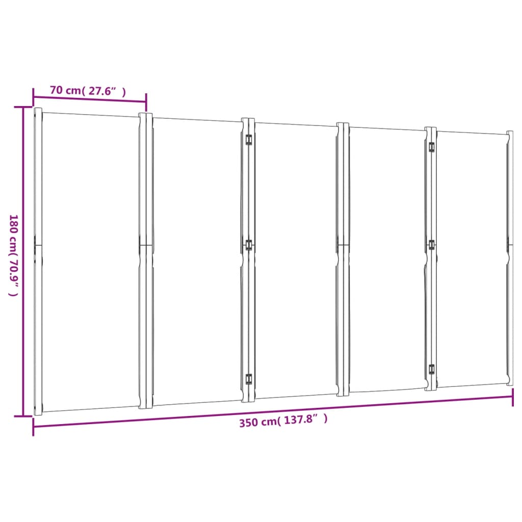 5-Panel Room Divider Taupe 350x180 cm