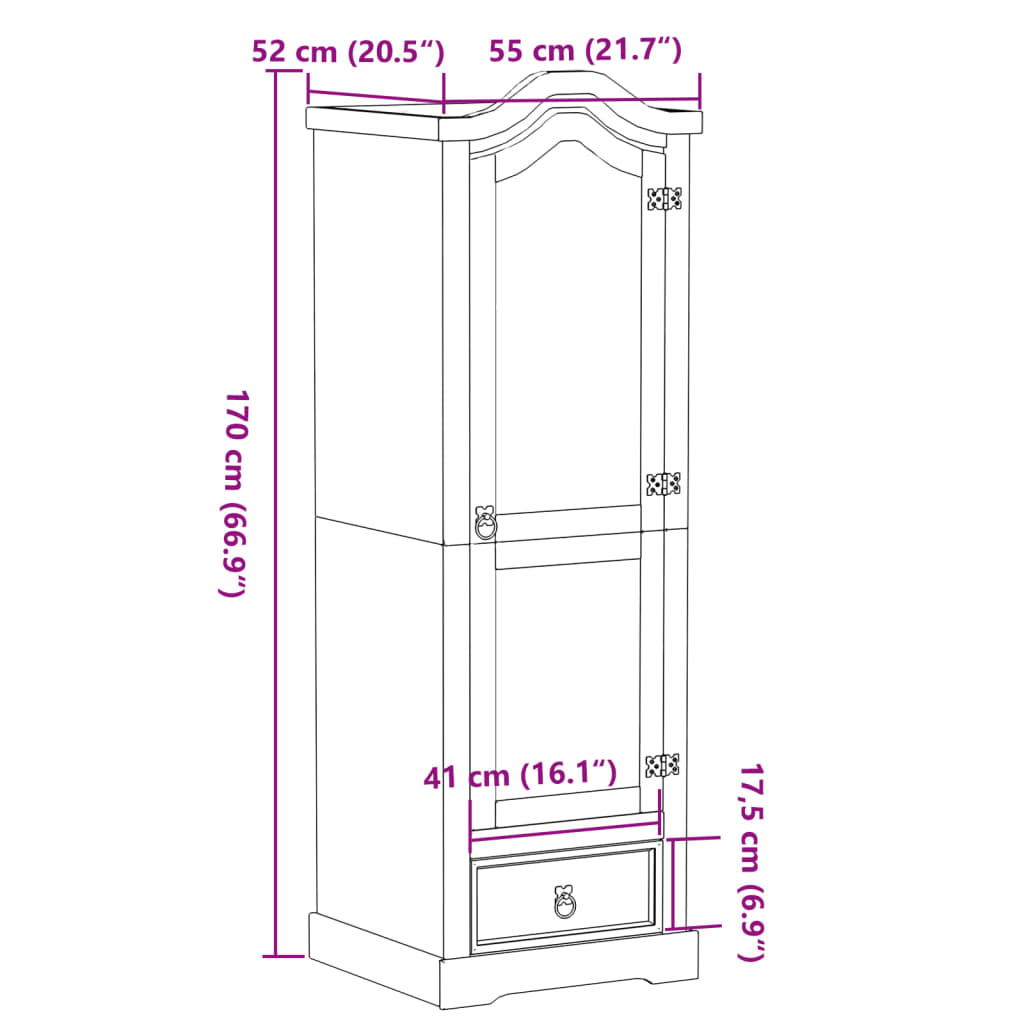 Wardrobe Corona 55x52x170 cm Solid Wood Pine