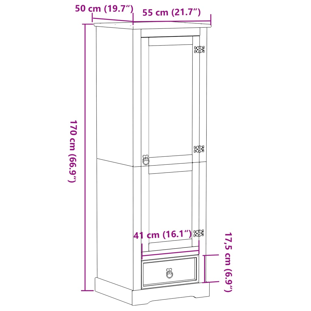 Wardrobe Corona 55x50x170 cm Solid Wood Pine