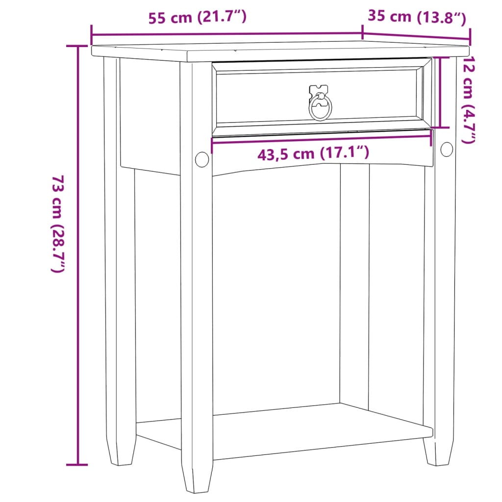 Console Table Corona 55x35x73 cm Solid Wood Pine