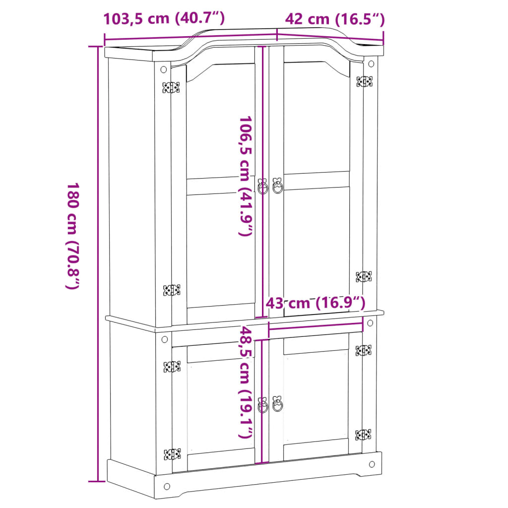 Glass Display Cabinet Corona 103.5x42x180 cm Solid Wood Pine