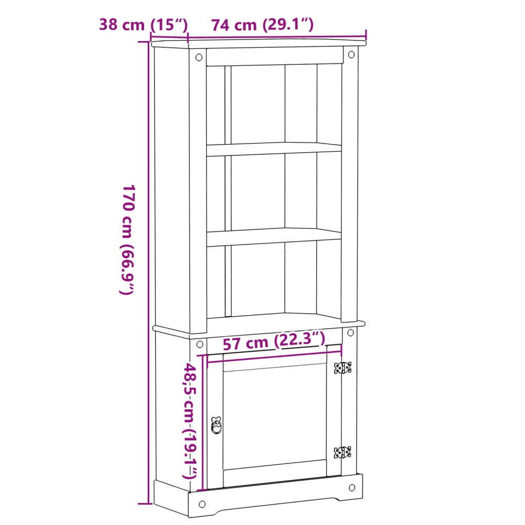 Highboard Corona 74x38x170 cm Solid Wood Pine