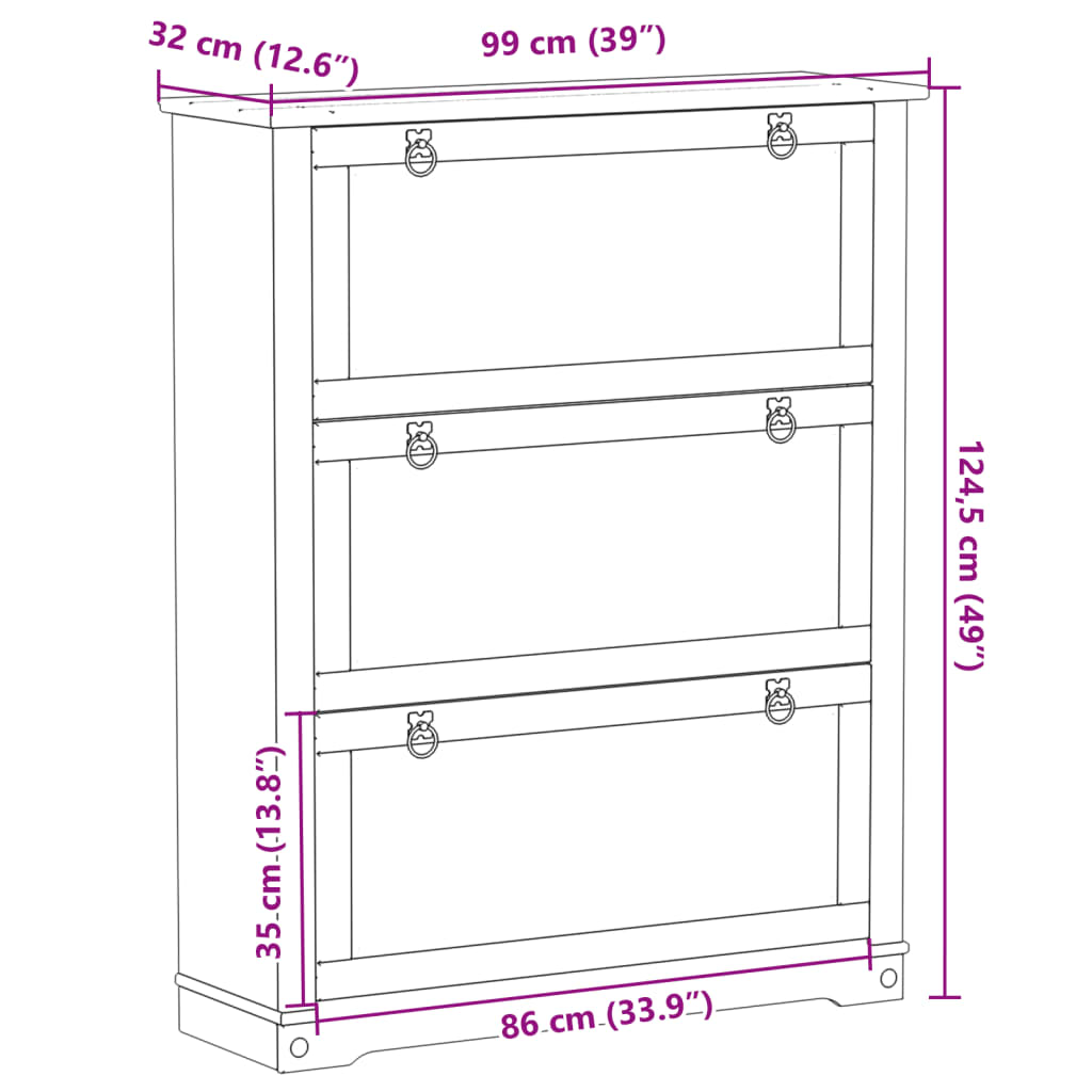 Shoe Cabinet Corona 99x32x124.5 cm Solid Wood Pine