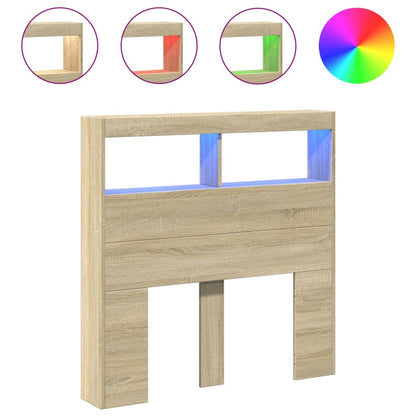 Headboard Cabinet with LED Sonoma Oak 100x17x102 cm