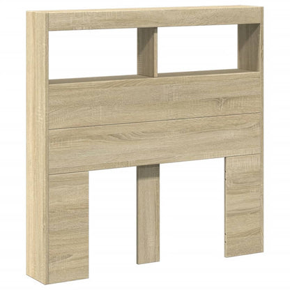 Headboard Cabinet with LED Sonoma Oak 100x17x102 cm