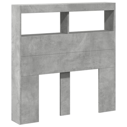 Headboard Cabinet with LED Concrete Grey 100x17x102 cm