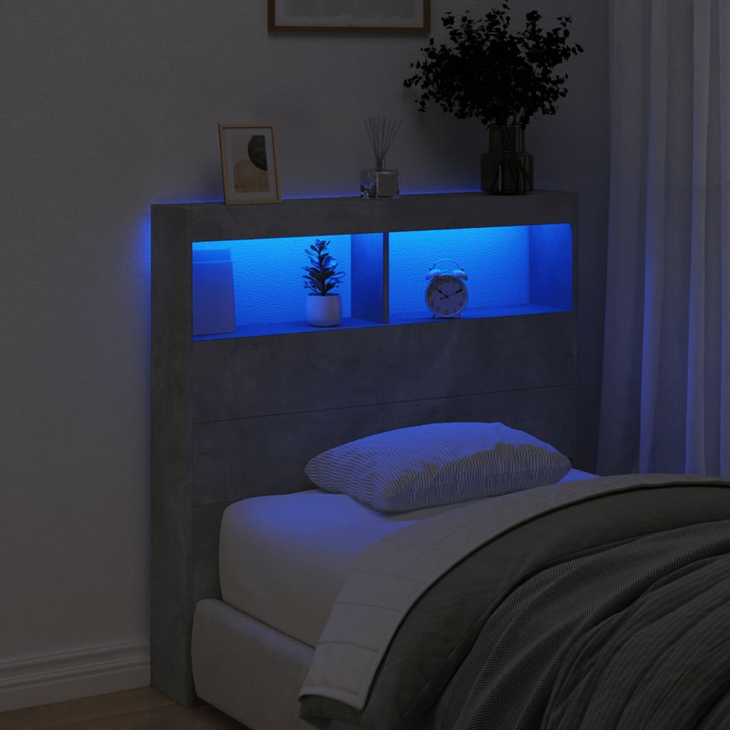 Headboard Cabinet with LED Concrete Grey 100x17x102 cm